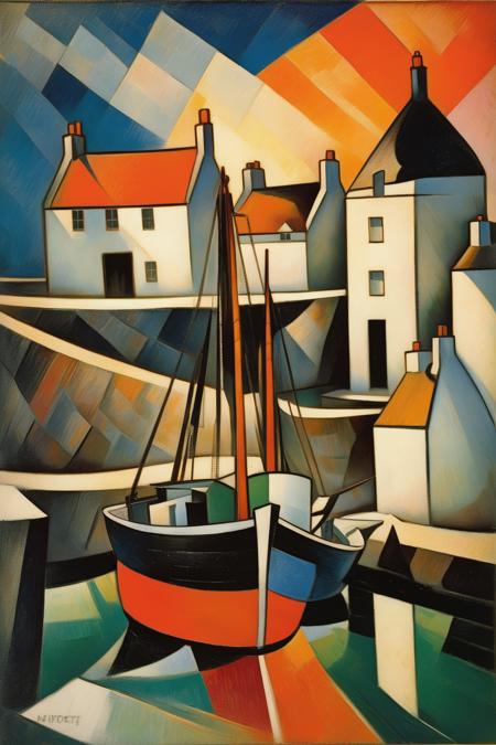00544-4110932296-_lora_Lyonel Feininger Style_1_Lyonel Feininger Style - 102528. A painting by Raymond Duchamp-Villon. A painting of Portsoy Harb.png